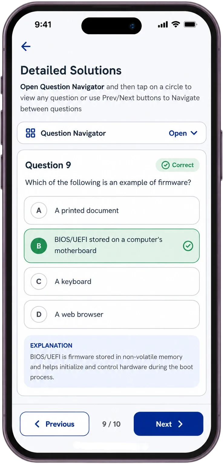 Detailed solution screen for reviewing questions