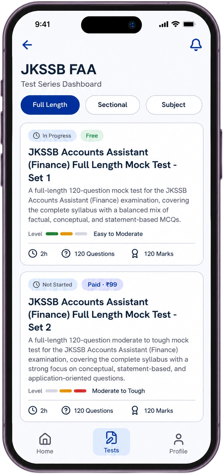 JKSSB FAA test series dashboard