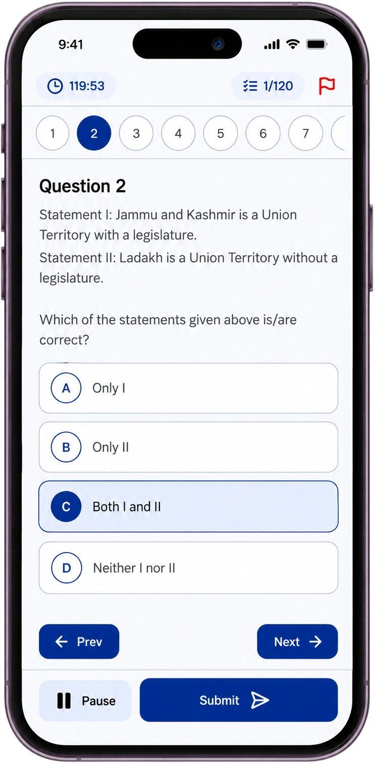 Test-taking screen with timer and question navigator