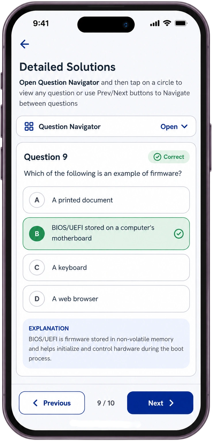 Detailed solution screen for reviewing questions